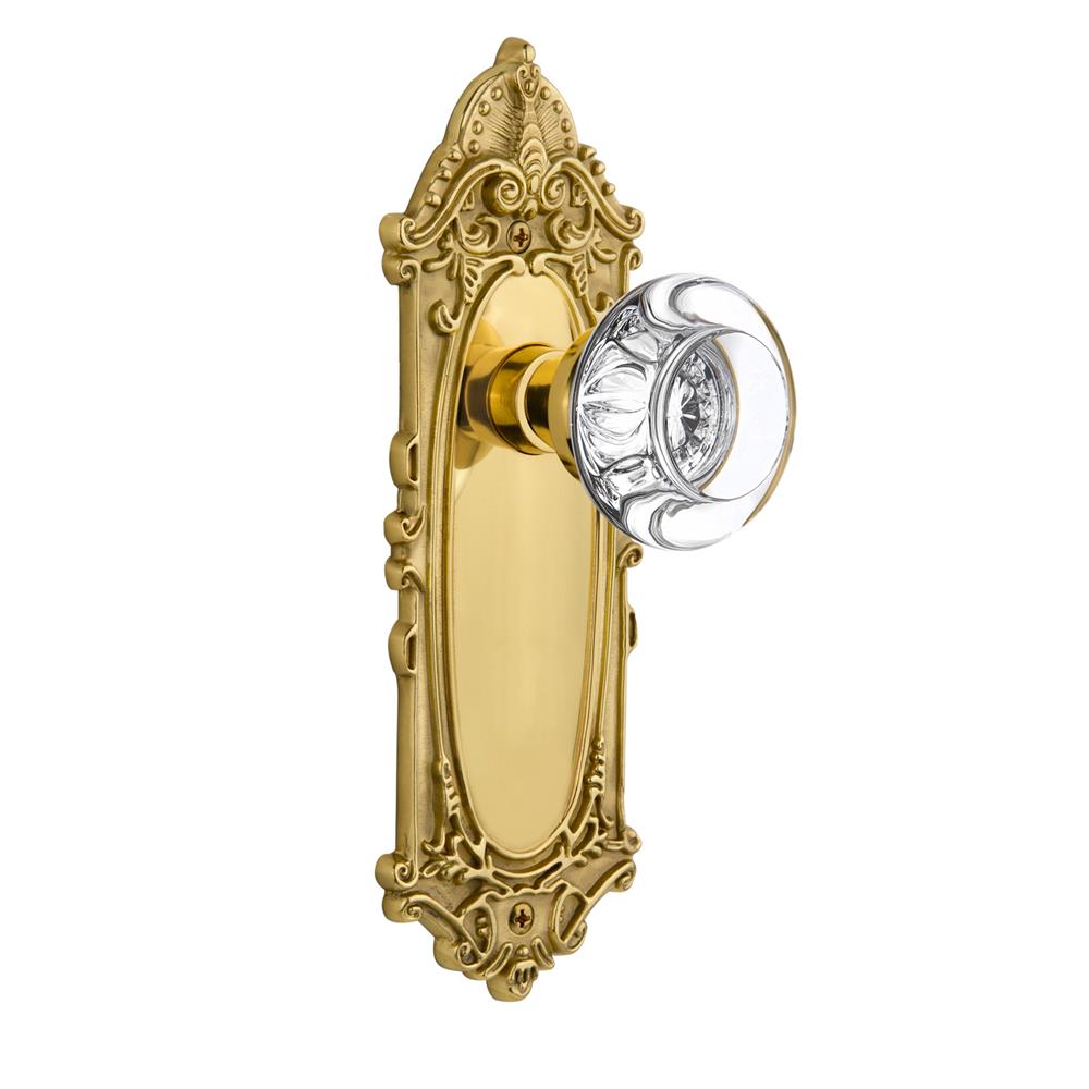 Nostalgic Warehouse VICRCC Single Dummy Knob Victorian Plate with Round Clear Crystal Knob in Unlacquered Brass